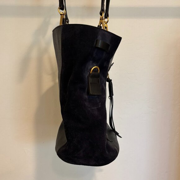 Chloé Myer Tote Bag - Black Leather and Navy Suede - Missing Crossbody Strap - Picture 3 of 14